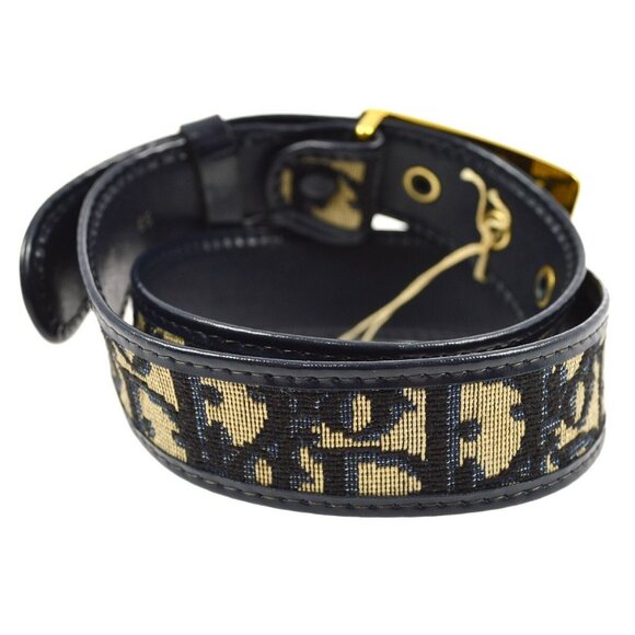 Christian Dior Navy Brown Trotter Belt Small Good #65 KK91688